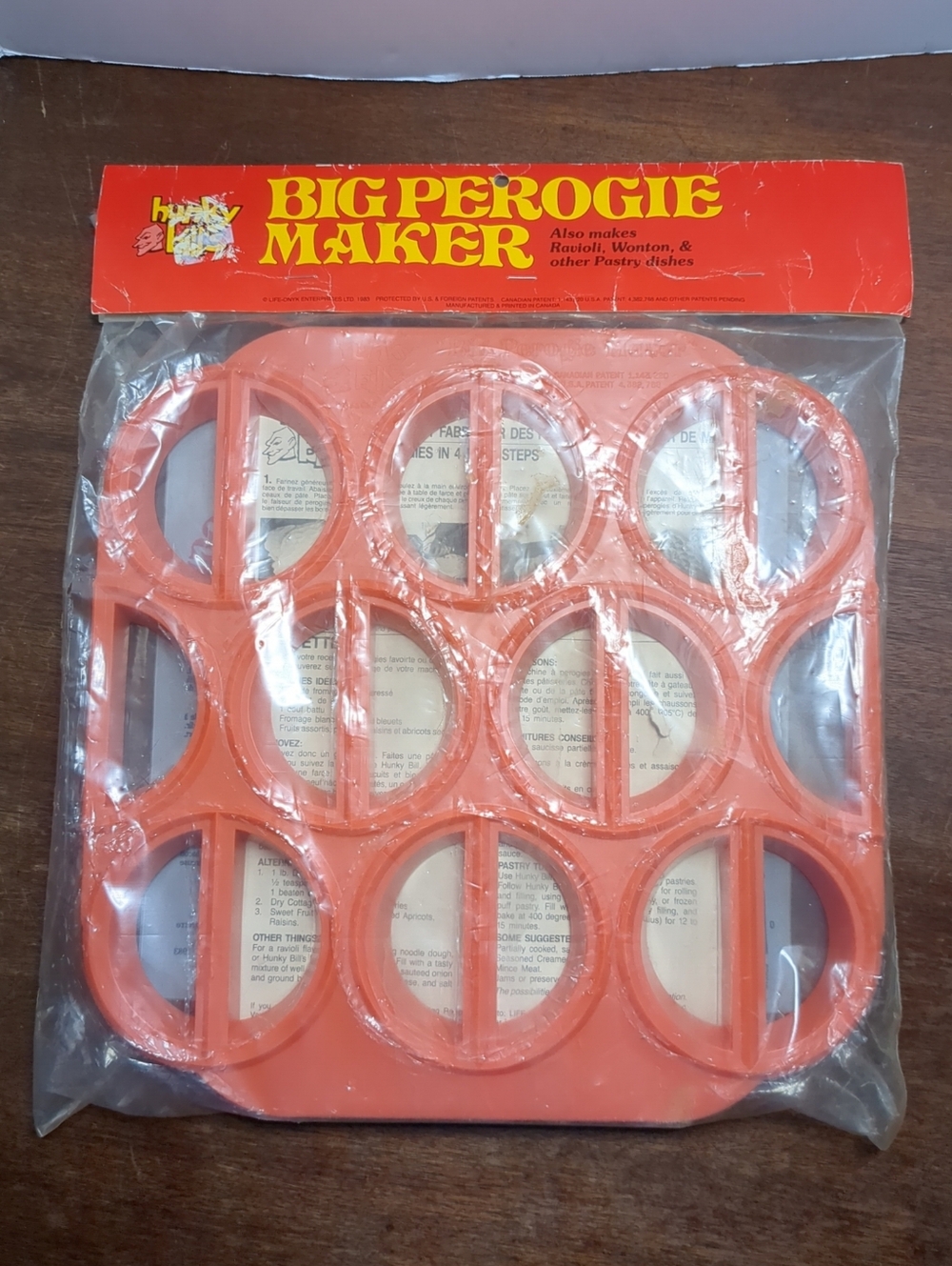 Vintage 1983 Hunky Bill's Big Perogie Maker Mold Press Made in Canada Orange
